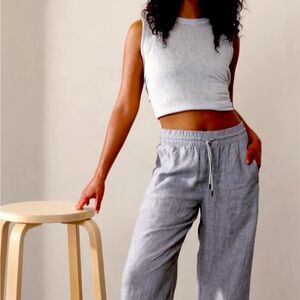 ATHLETA LINEN CHAMBRAY MID RISE WIDE LEG PANT